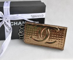 Replica Chanel 20325 Grid pattern CC Logo Tri-Fold Bronze Wallet